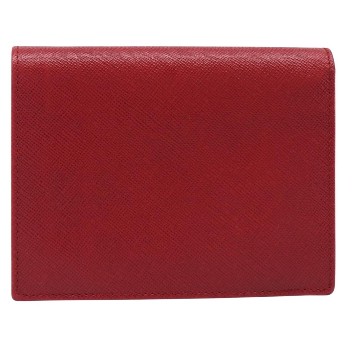 PRADA Bifold Wallet Saffiano leather Red Gold Auth am12983V