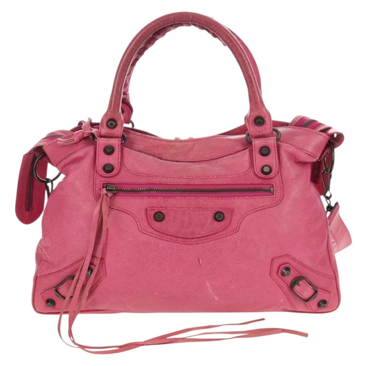 Balenciaga The Town Hand Bag Leather 2way Pink 240579 Auth am12986V
