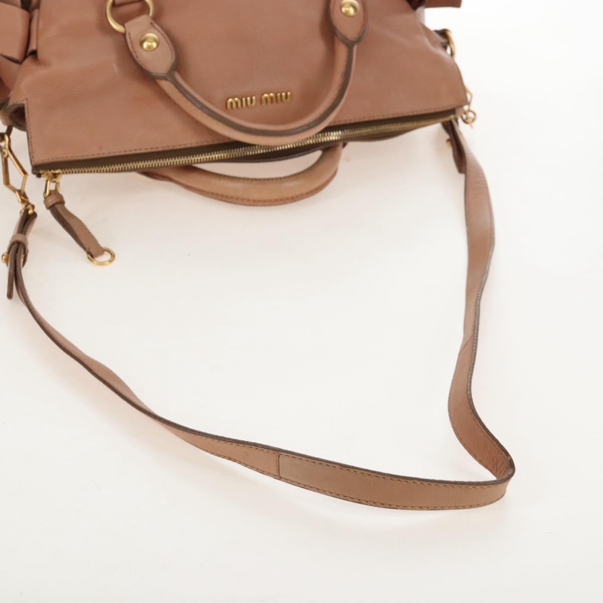 Miu Miu Side Ribbon Tote Bag Leather 2way Beige Gold Auth am12990V