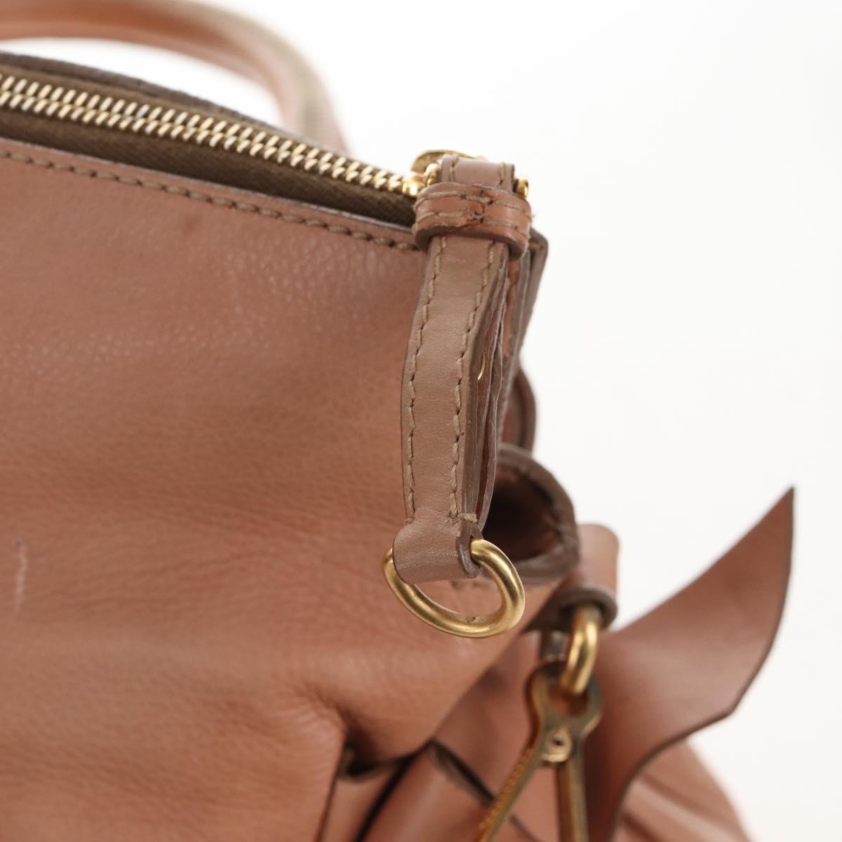 Miu Miu Side Ribbon Tote Bag Leather 2way Beige Gold Auth am12990V