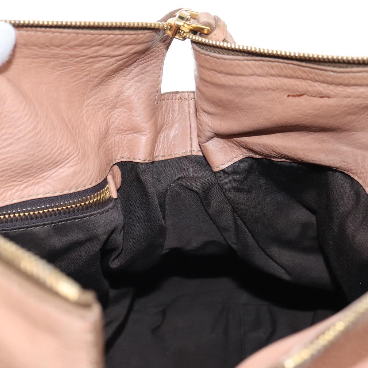 Miu Miu Side Ribbon Tote Bag Leather 2way Beige Gold Auth am12990V