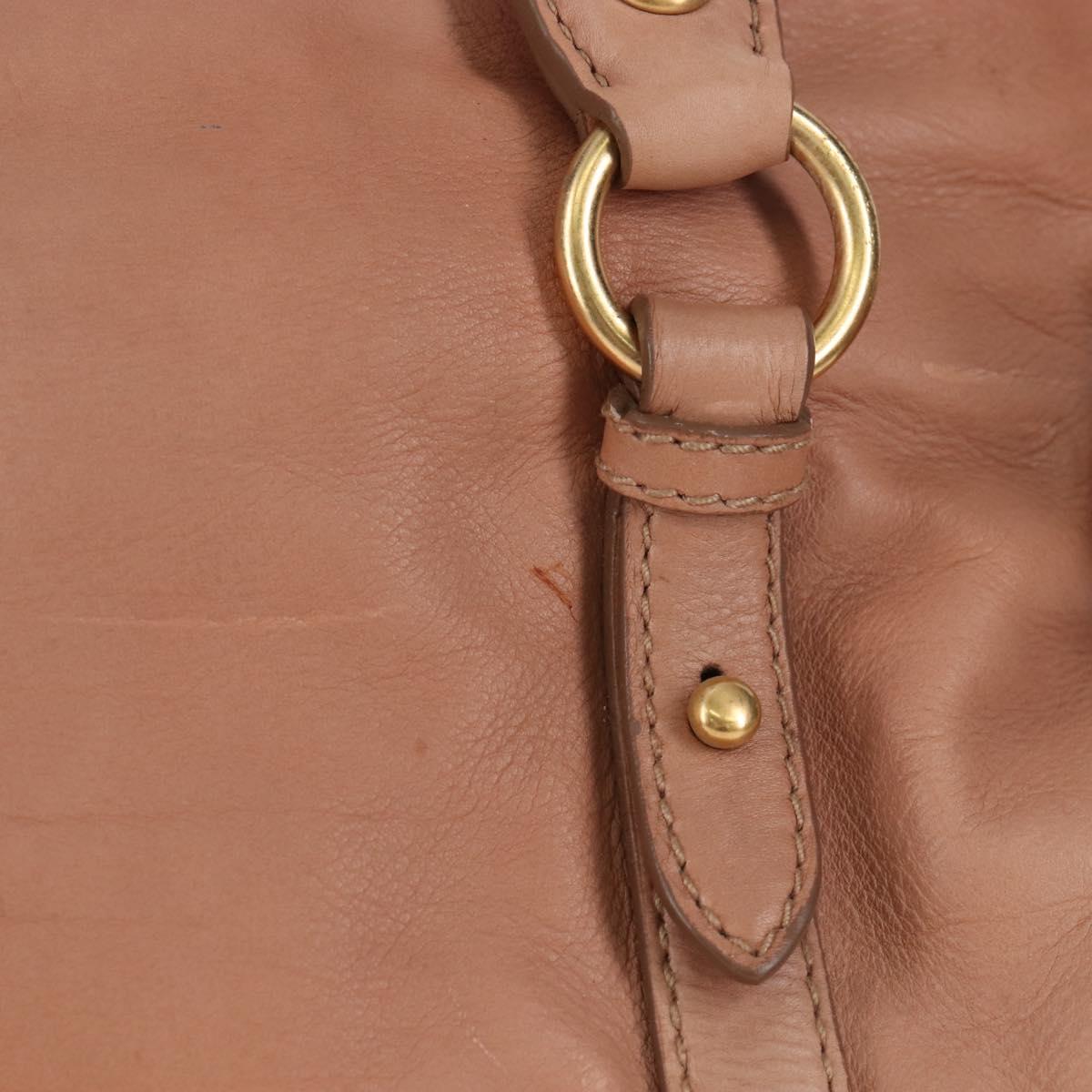 Miu Miu Side Ribbon Tote Bag Leather 2way Beige Gold Auth am12990V