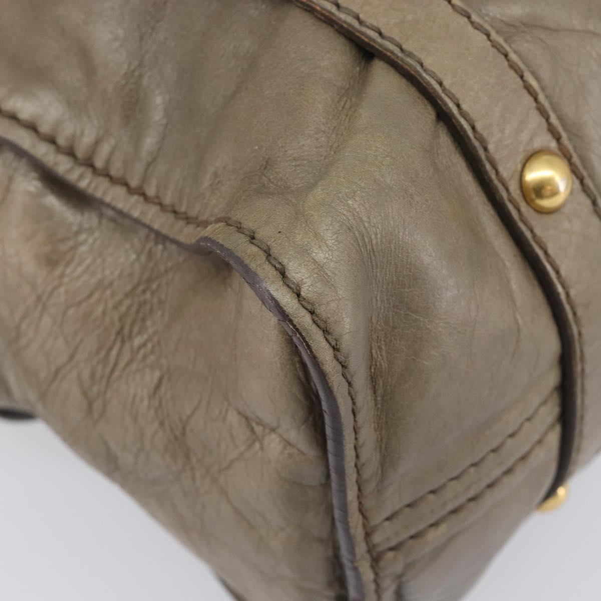 Miu Miu Side Ribbon Tote Bag Leather Khaki Gold Auth am12991A