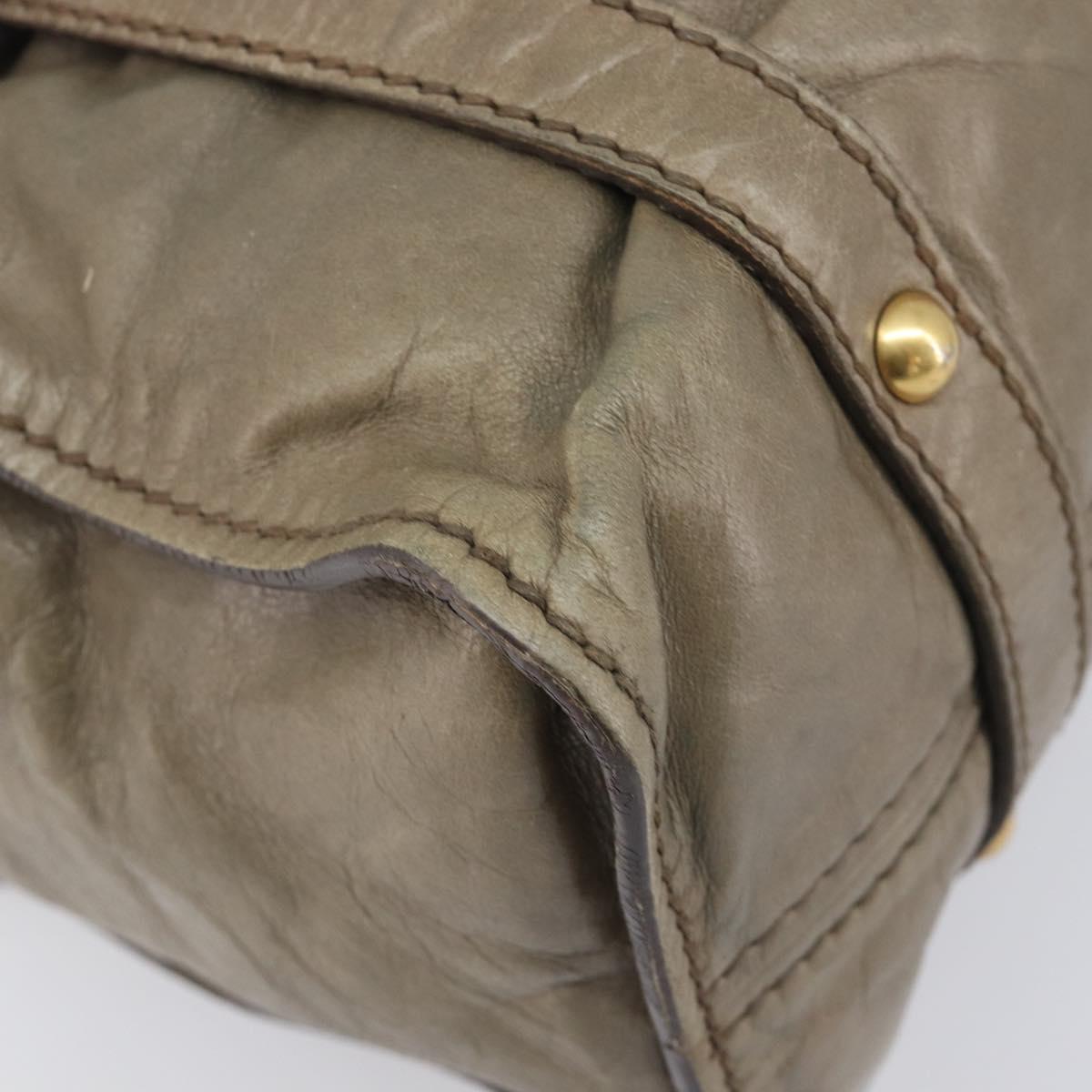 Miu Miu Side Ribbon Tote Bag Leather Khaki Gold Auth am12991A