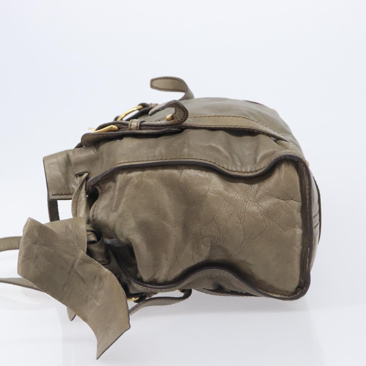 Miu Miu Side Ribbon Tote Bag Leather Khaki Gold Auth am12991A