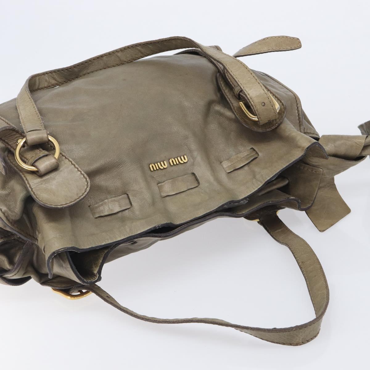Miu Miu Side Ribbon Tote Bag Leather Khaki Gold Auth am12991A