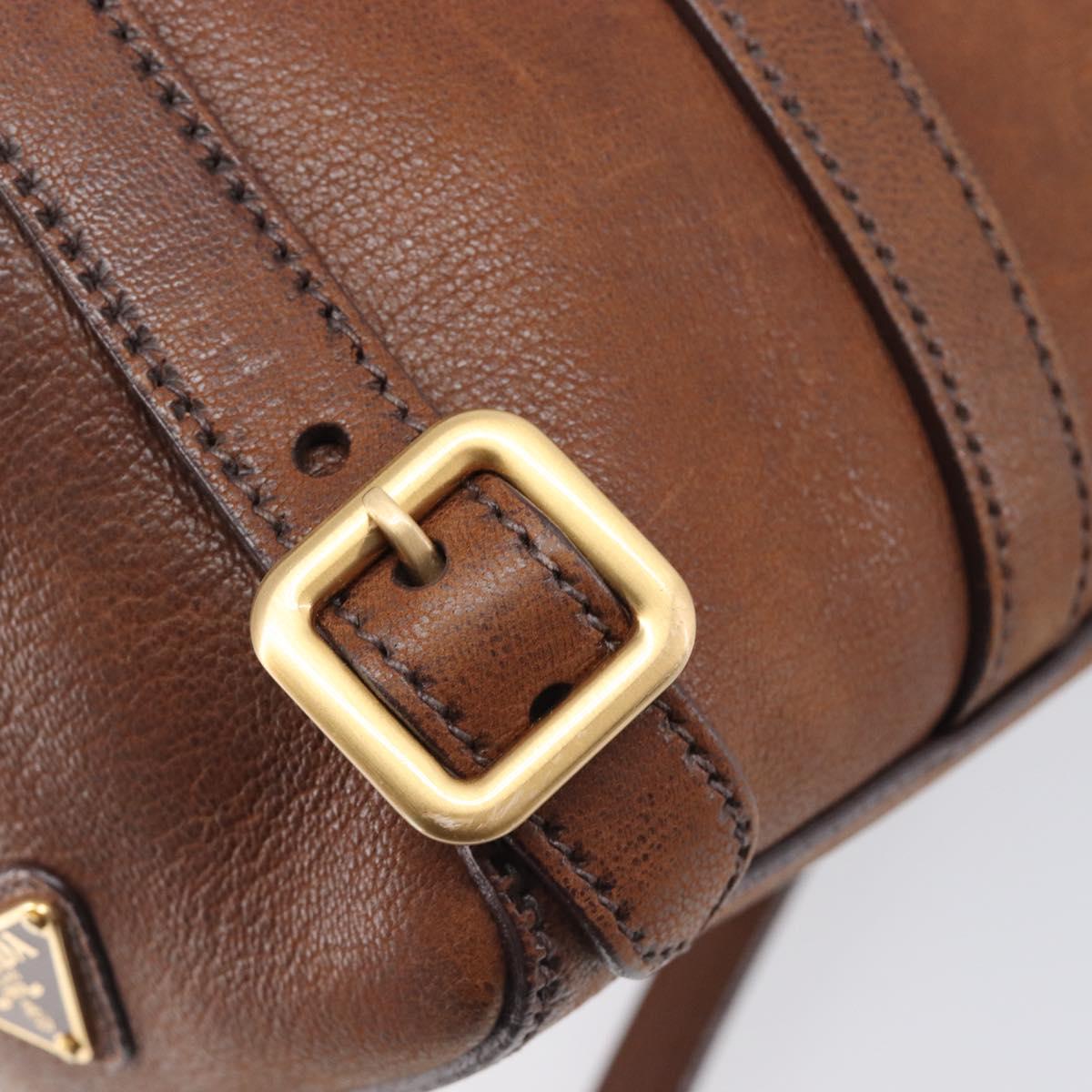 PRADA Tote Bag Leather Brown Gold BR3027 Auth am13004V