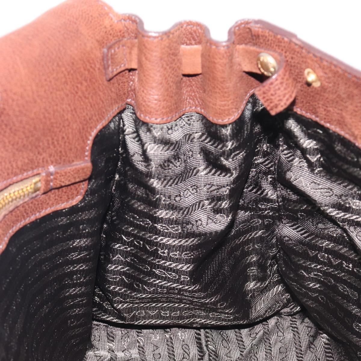 PRADA Tote Bag Leather Brown Gold BR3027 Auth am13004V