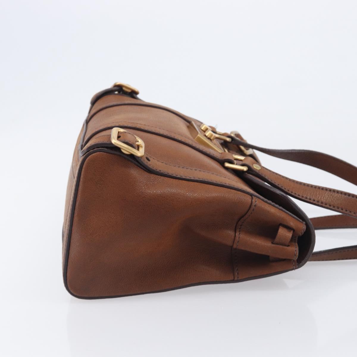 PRADA Tote Bag Leather Brown Gold BR3027 Auth am13004V