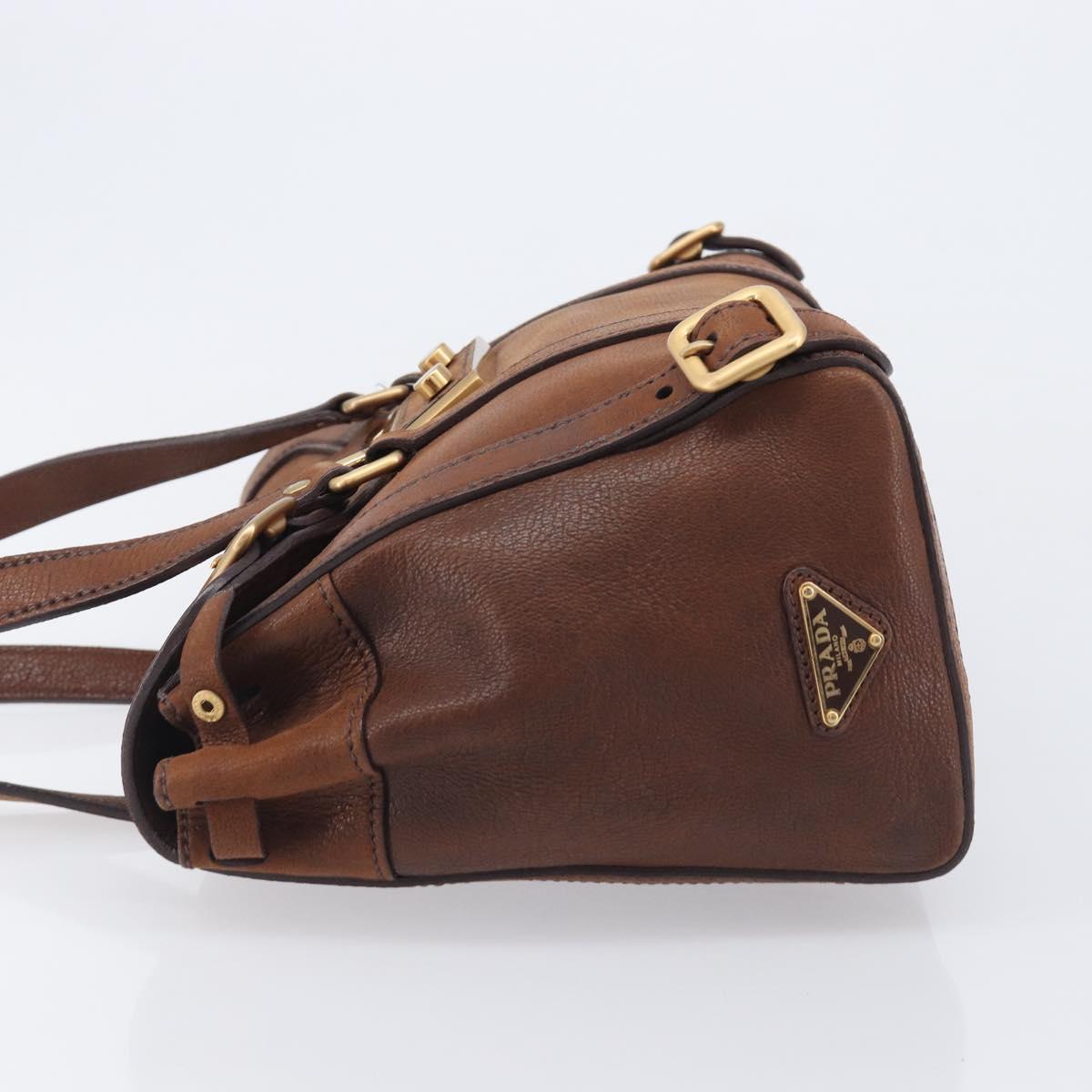 PRADA Tote Bag Leather Brown Gold BR3027 Auth am13004V