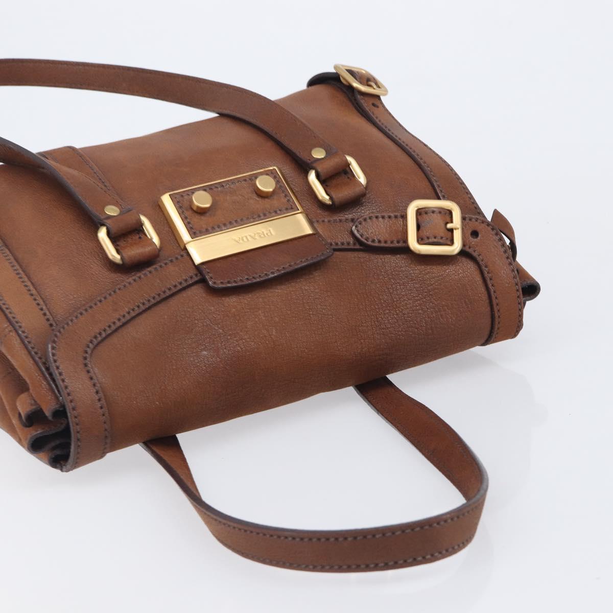 PRADA Tote Bag Leather Brown Gold BR3027 Auth am13004V