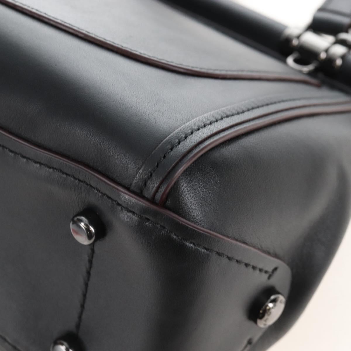 Coach Tea Rose Turn Lock Hand Bag Leather 2way Black Silver Auth am13006V