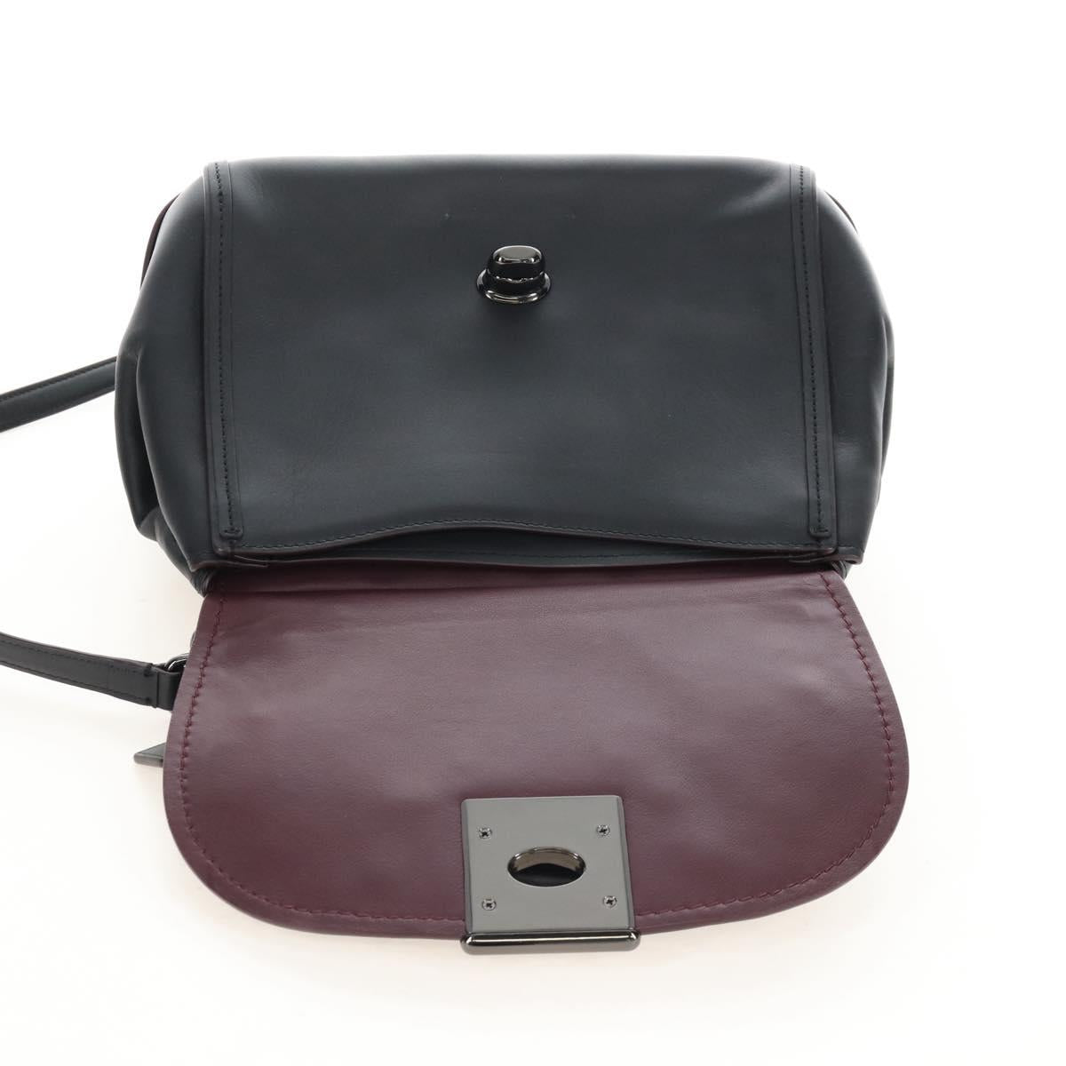 Coach Tea Rose Turn Lock Hand Bag Leather 2way Black Silver Auth am13006V