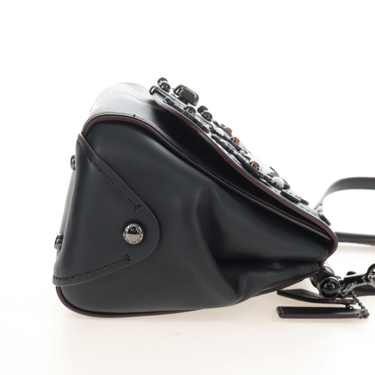 Coach Tea Rose Turn Lock Hand Bag Leather 2way Black Silver Auth am13006V
