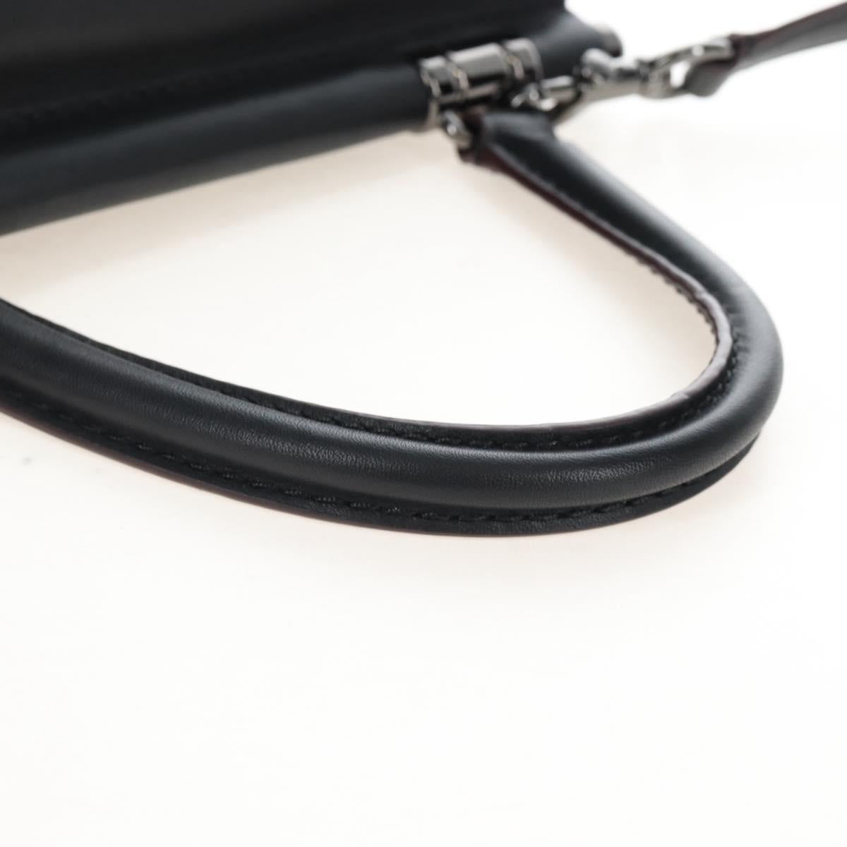 Coach Tea Rose Turn Lock Hand Bag Leather 2way Black Silver Auth am13006V