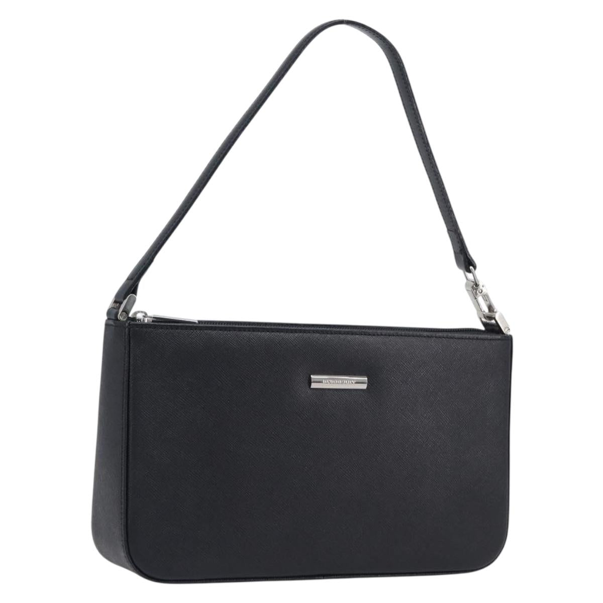 BURBERRY Hand Bag PVC Canvas Black Silver Auth am13007V