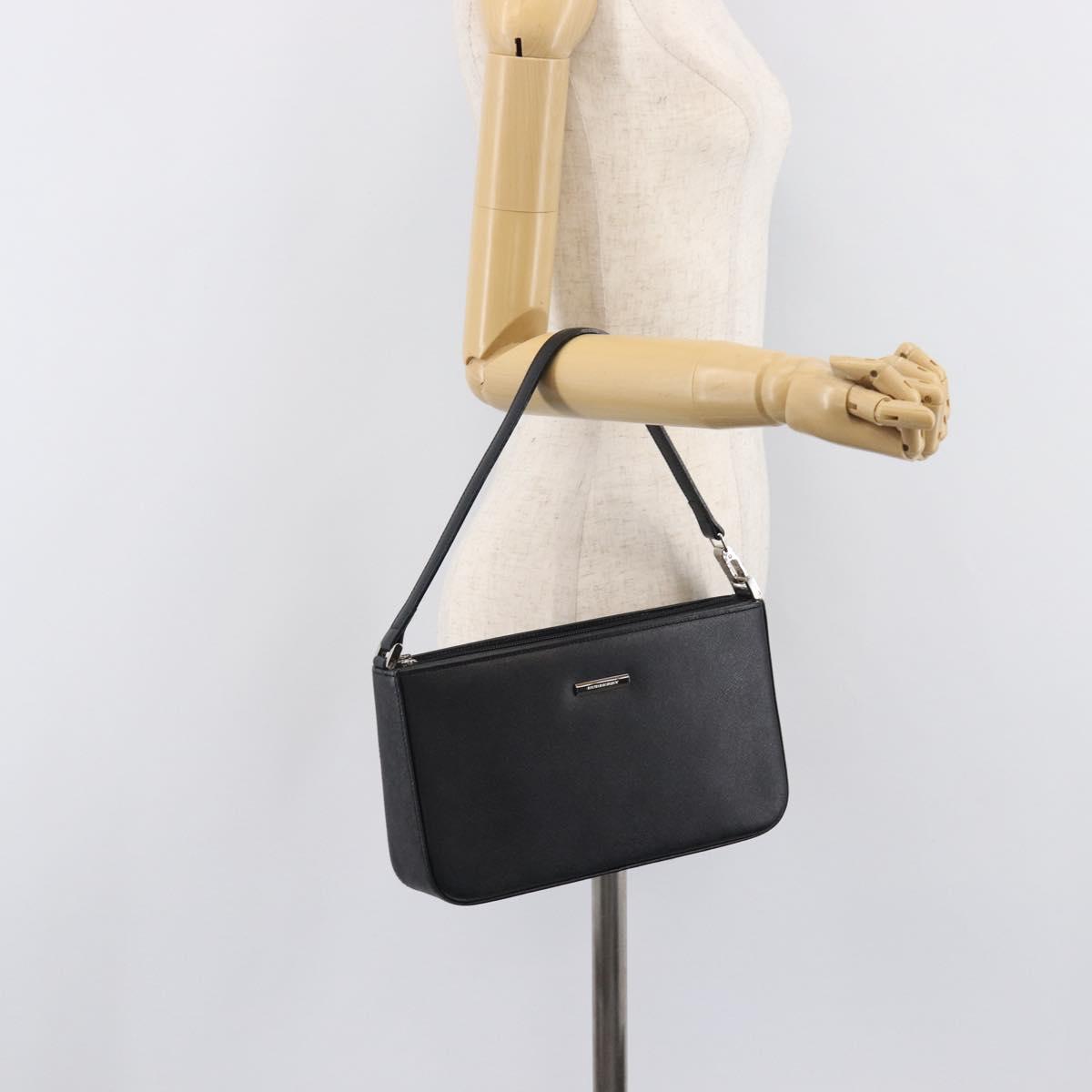 BURBERRY Hand Bag PVC Canvas Black Silver Auth am13007V