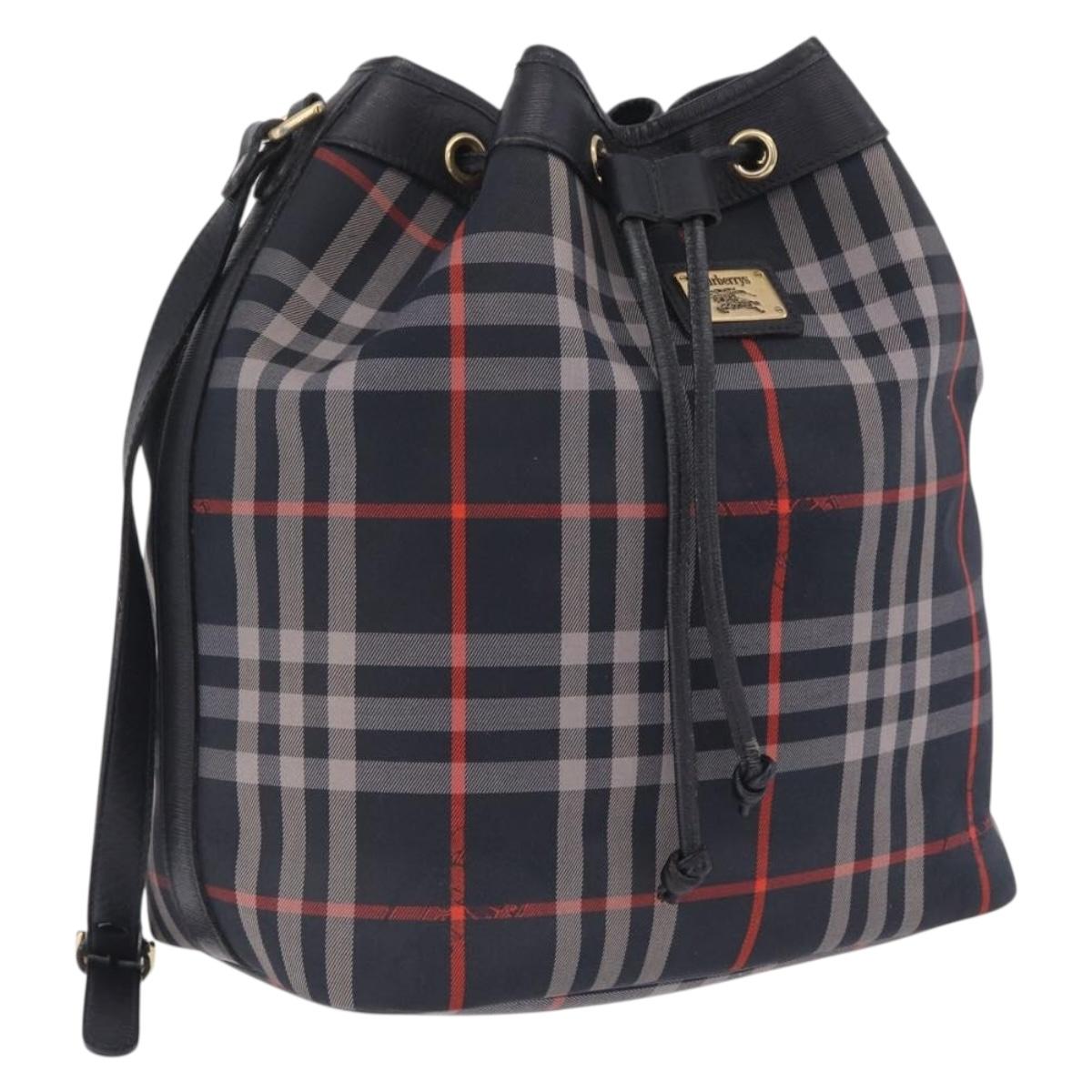 Burberrys Nova Check Purse Shoulder Bag Canvas Black Gold Auth am13008A