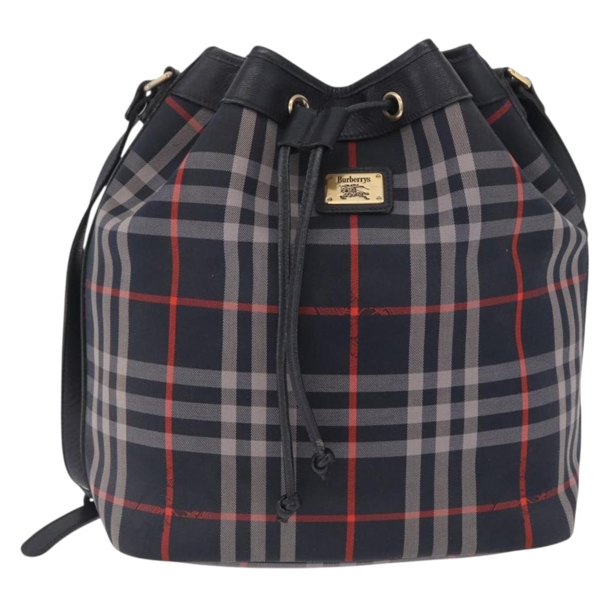 Burberrys Nova Check Purse Shoulder Bag Canvas Black Gold Auth am13008A