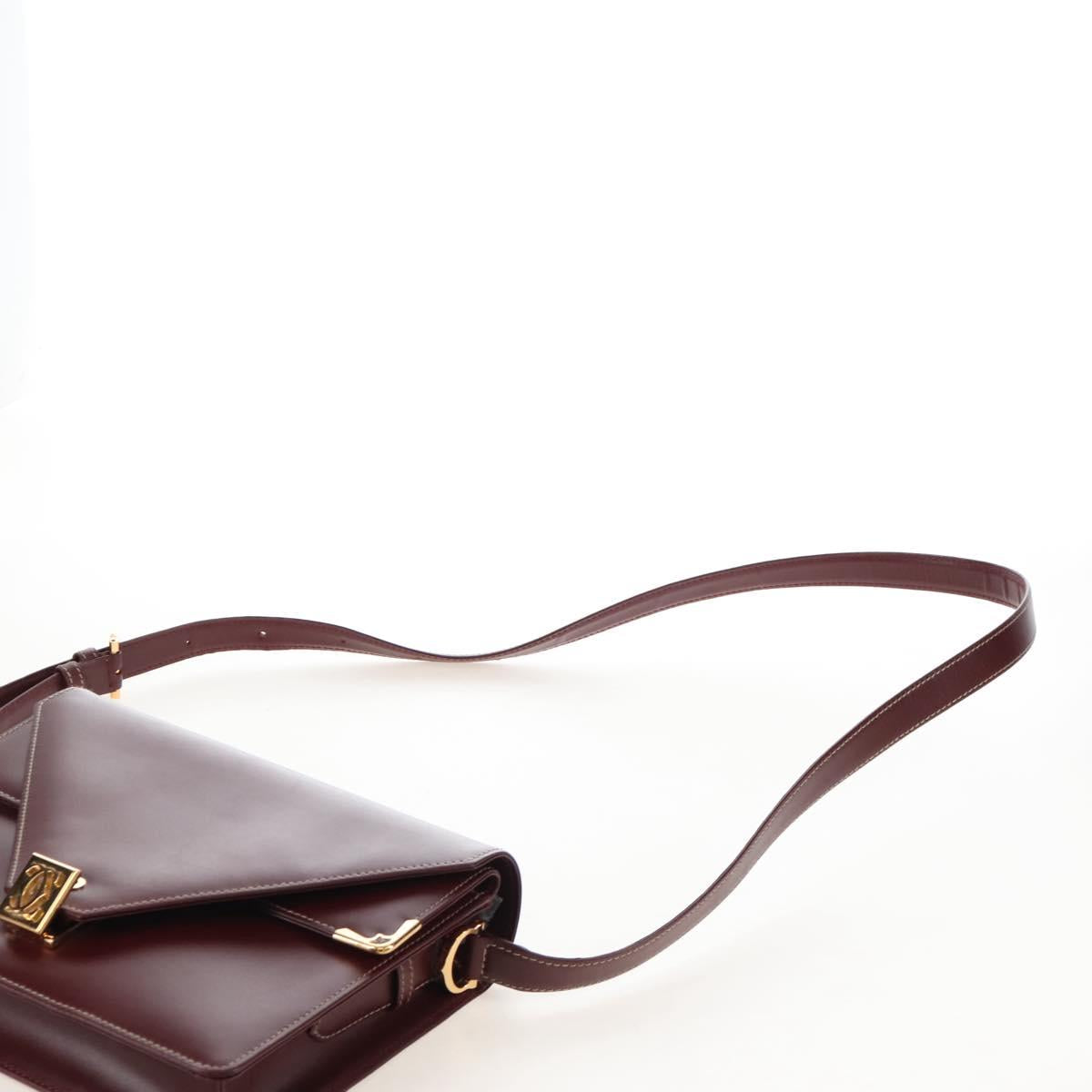 Cartier Must Line Shoulder Bag Leather Bordeaux Gold Auth am13009V