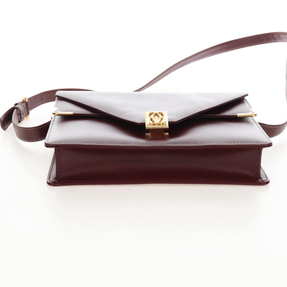 Cartier Must Line Shoulder Bag Leather Bordeaux Gold Auth am13009V