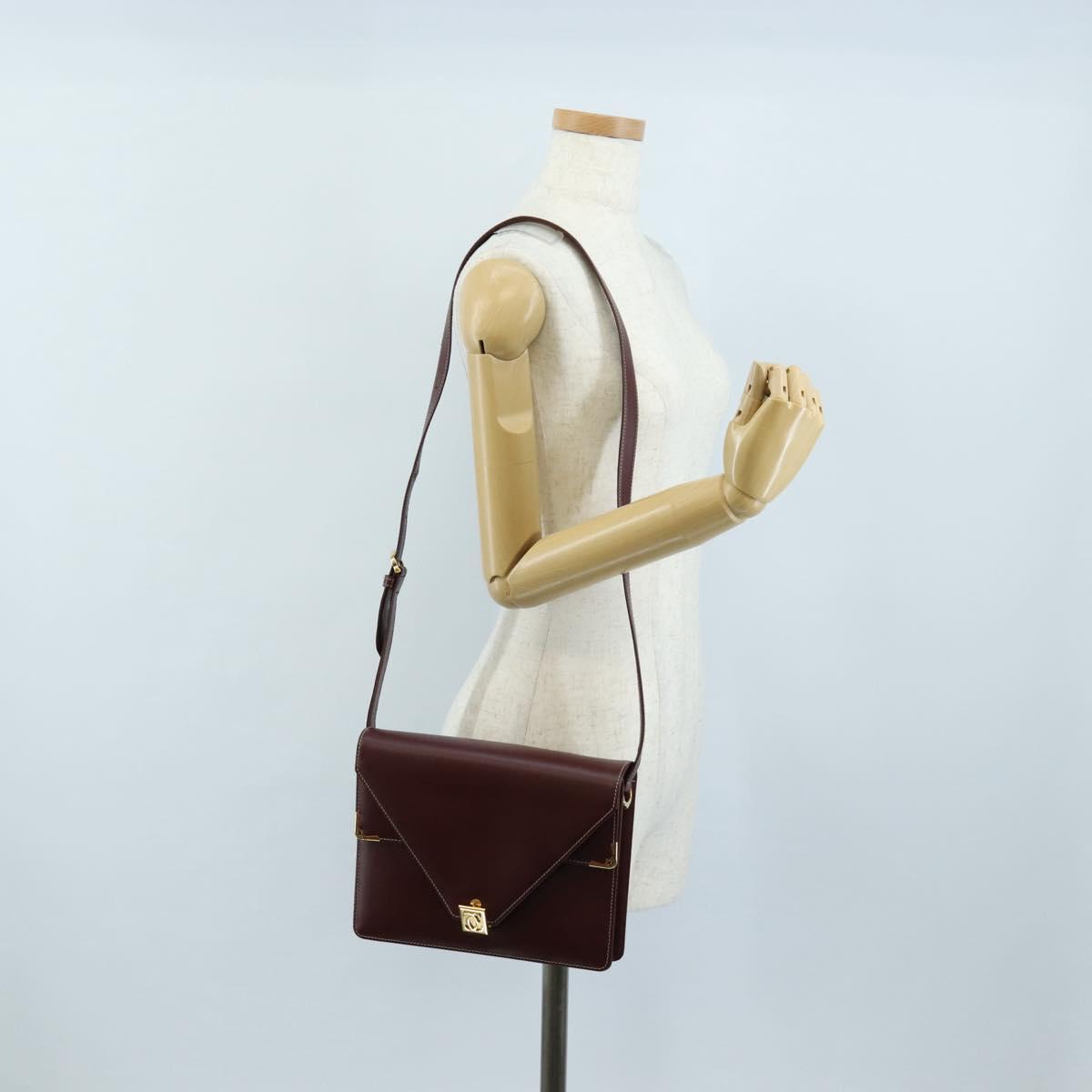 Cartier Must Line Shoulder Bag Leather Bordeaux Gold Auth am13009V