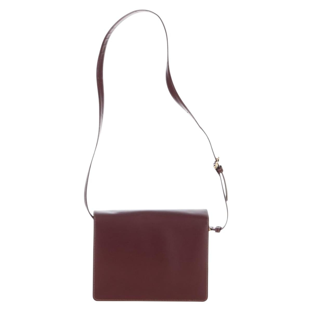 Cartier Must Line Shoulder Bag Leather Bordeaux Gold Auth am13009V