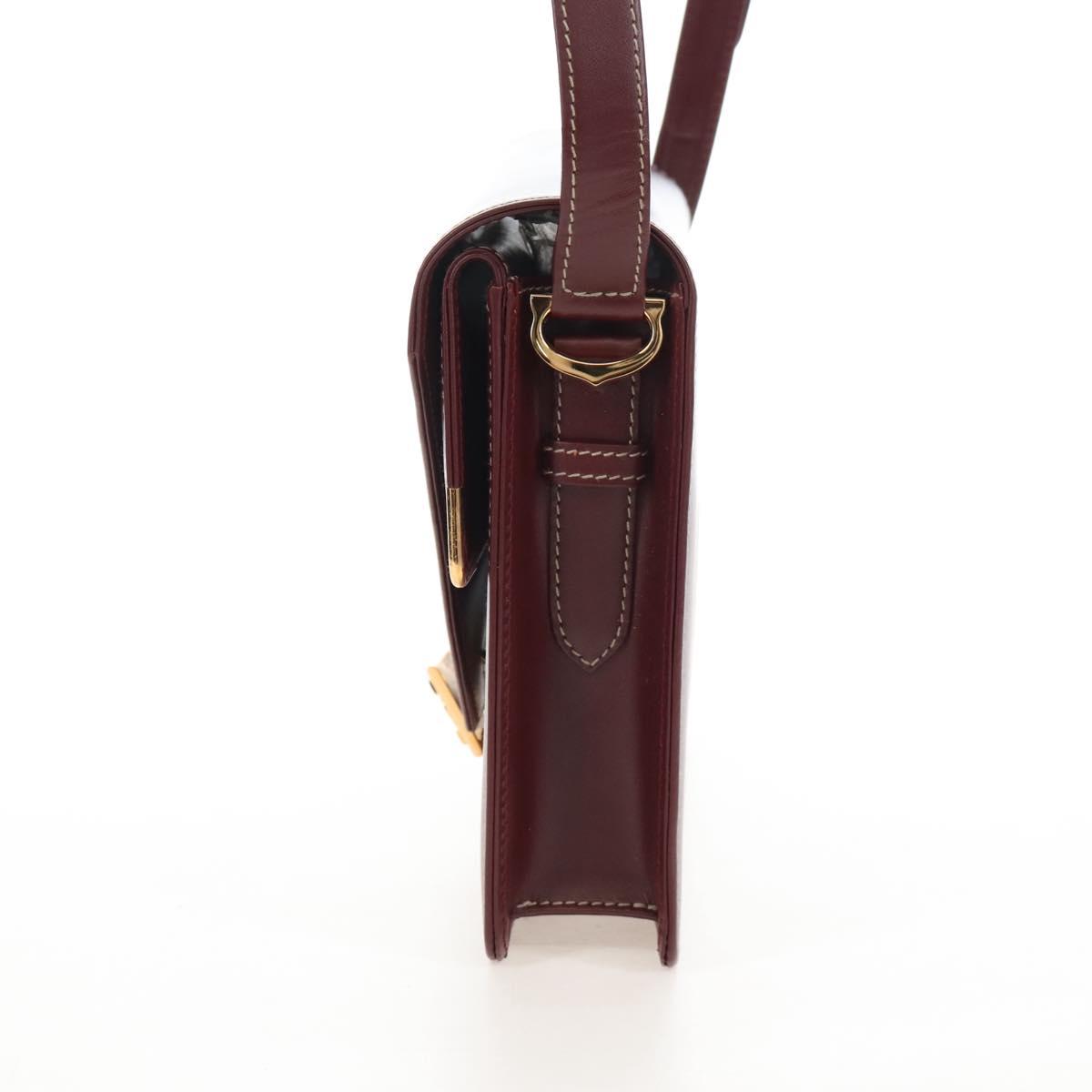 Cartier Must Line Shoulder Bag Leather Bordeaux Gold Auth am13009V