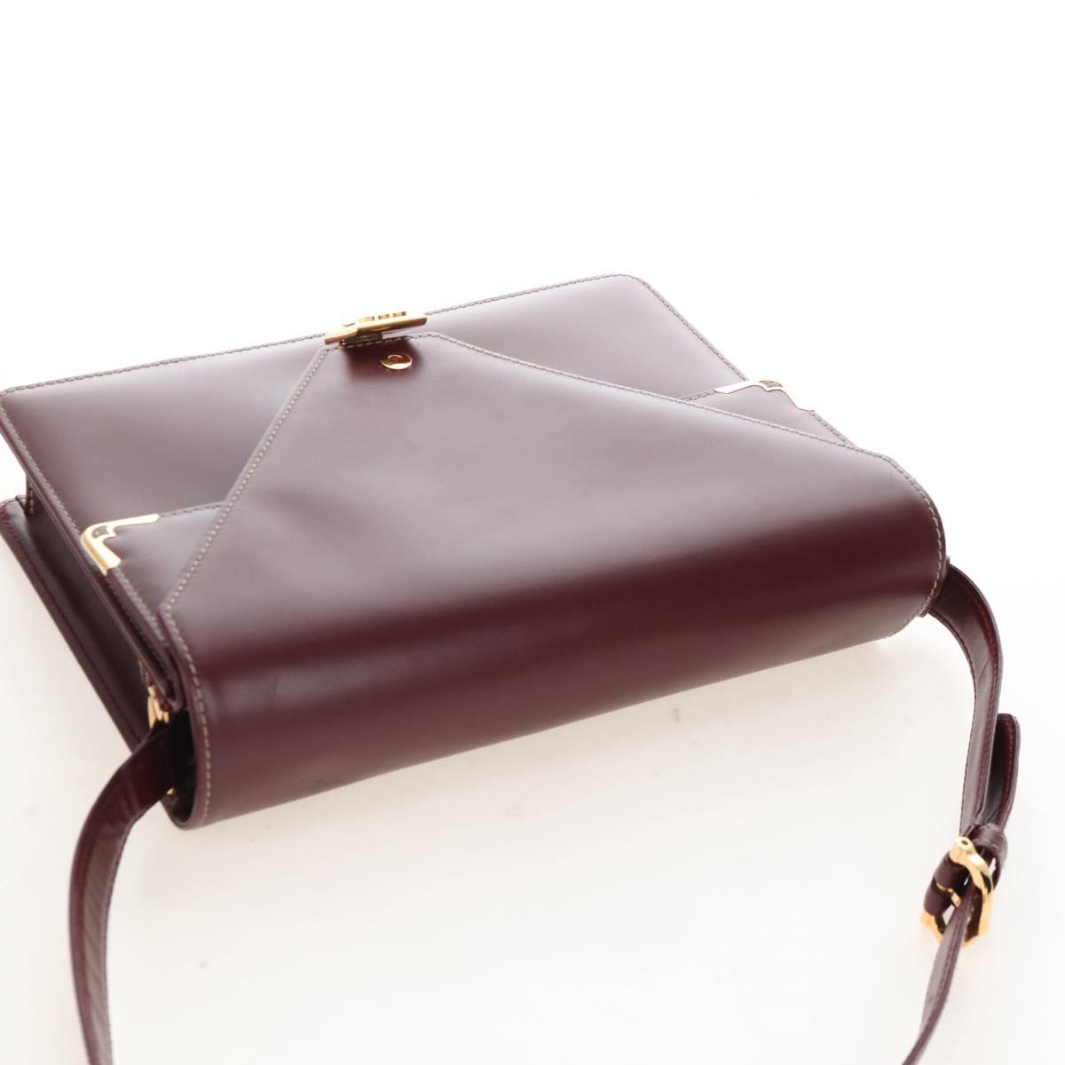Cartier Must Line Shoulder Bag Leather Bordeaux Gold Auth am13009V
