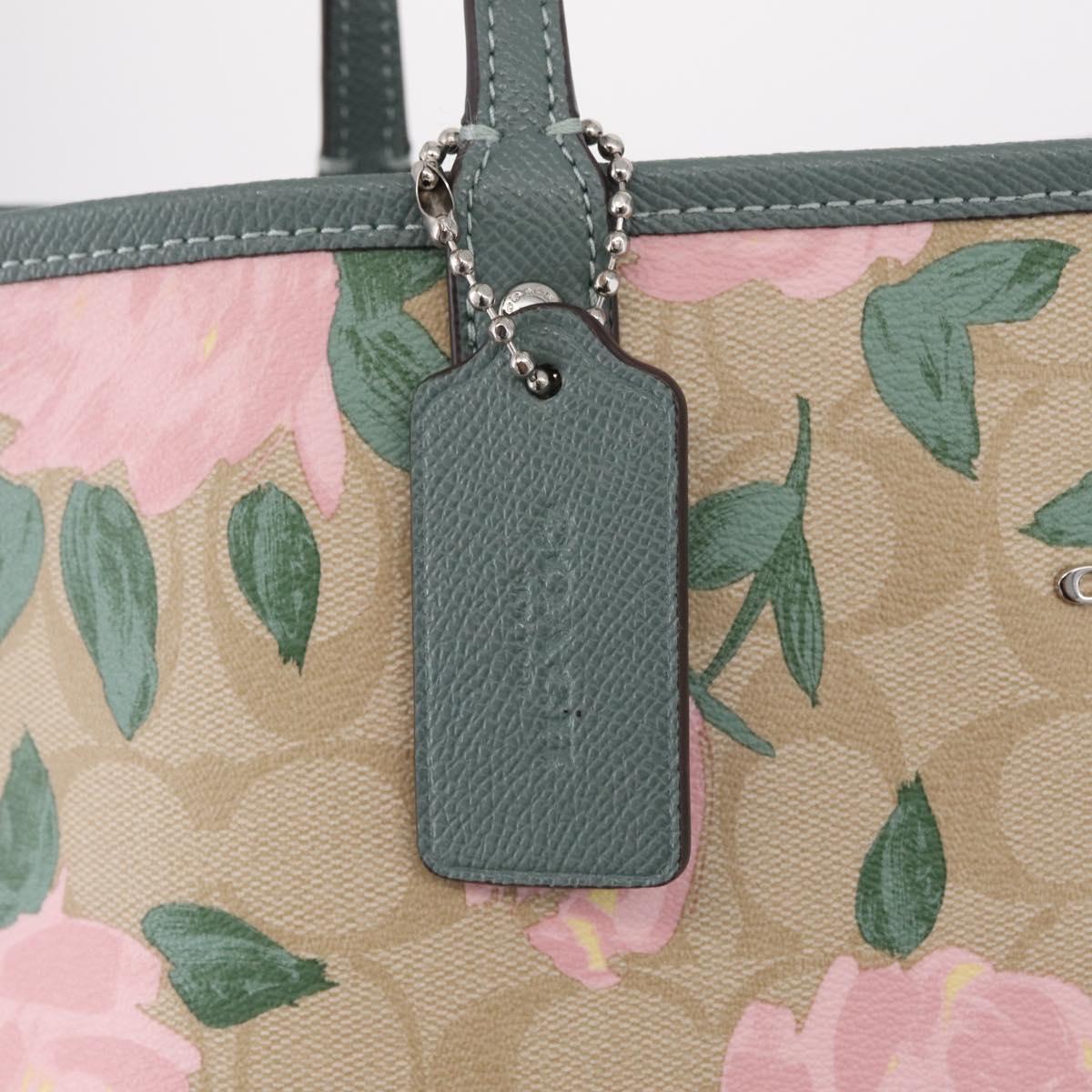 Coach Reversible Flower Tote Bag PVC Canvas Beige Silver Auth am13010A