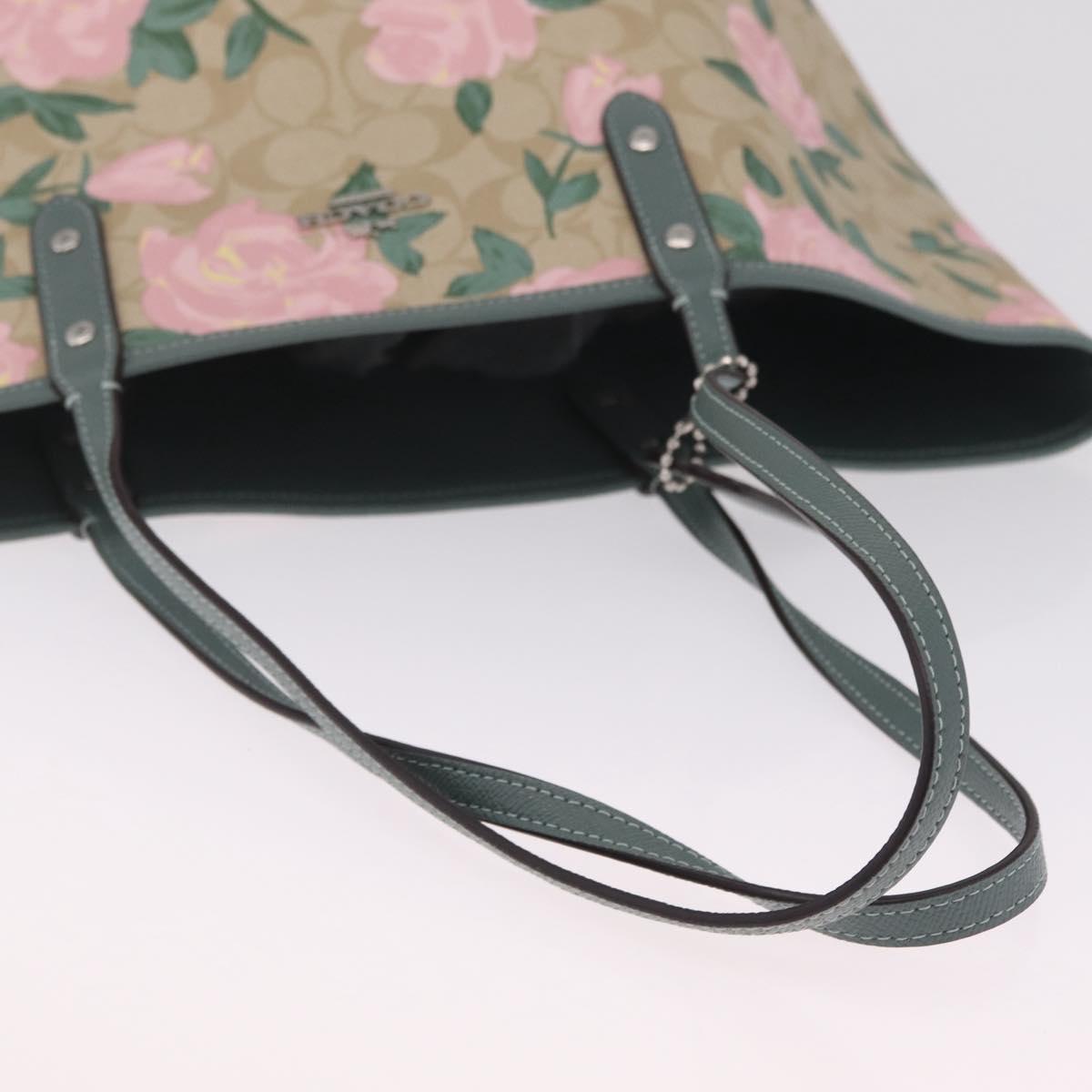 Coach Reversible Flower Tote Bag PVC Canvas Beige Silver Auth am13010A