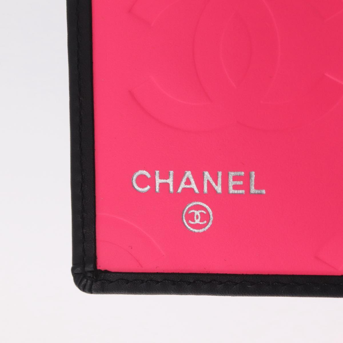 CHANEL Cambon Line W Hook Trifold Wallet Leather Black Silver CC Auth am13011SAM