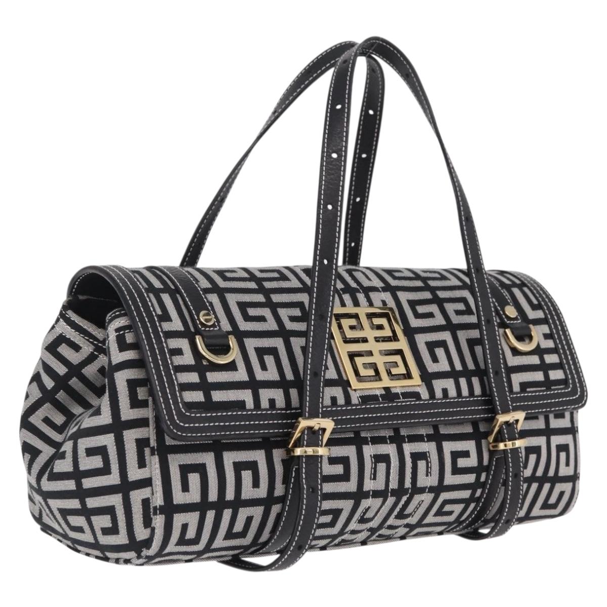 GIVENCHY Shoulder Hand Bag Canvas Black Gold Tone Auth am13027V