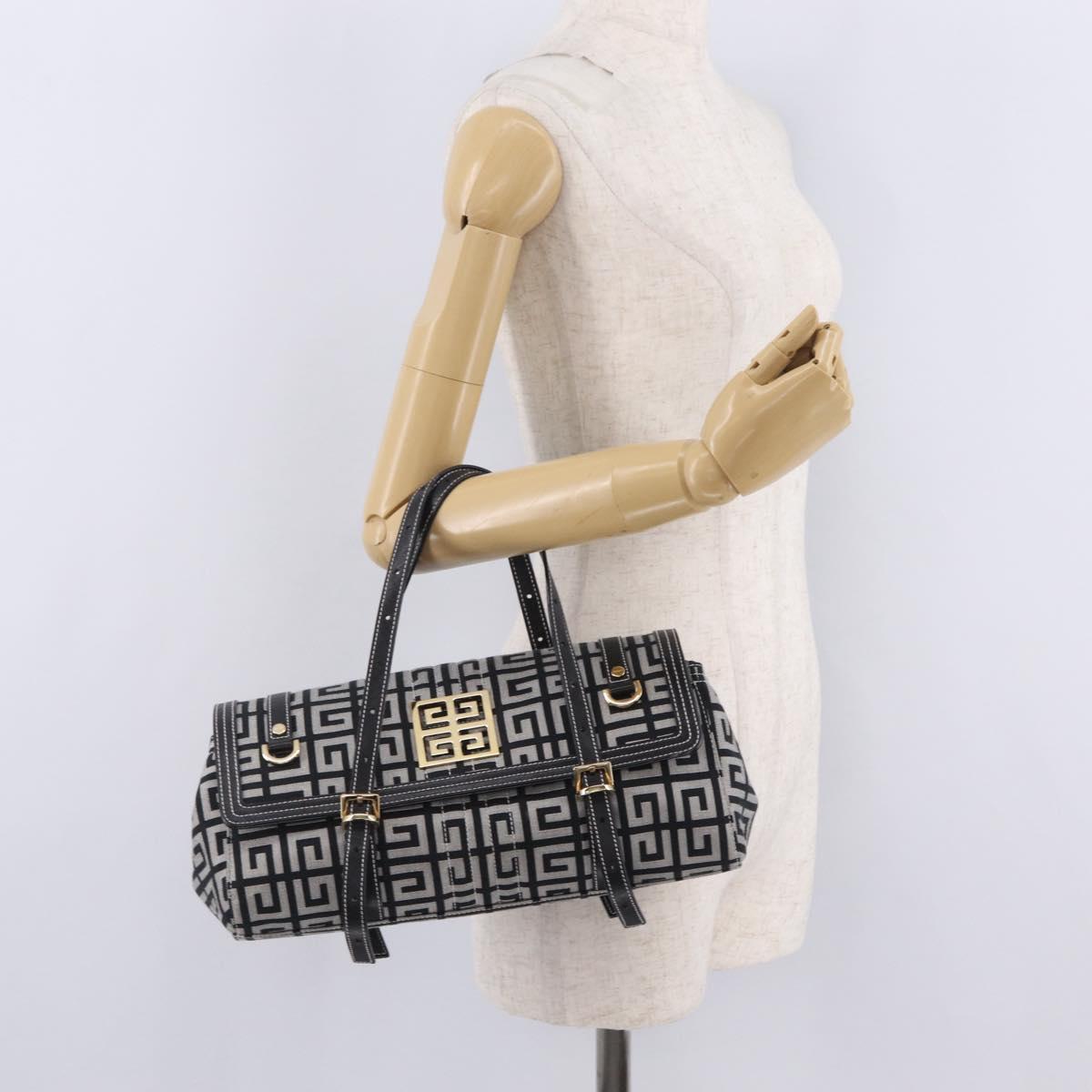 GIVENCHY Shoulder Hand Bag Canvas Black Gold Tone Auth am13027V