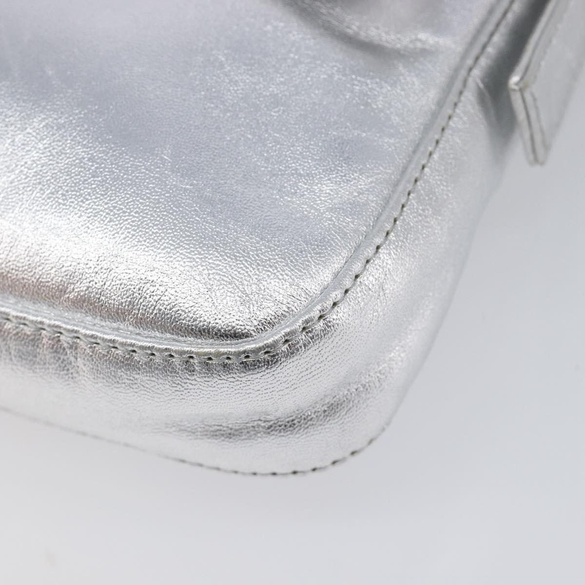 FENDI Mamma Baguette Shoulder Bag Leather Silver Auth am13032SAM