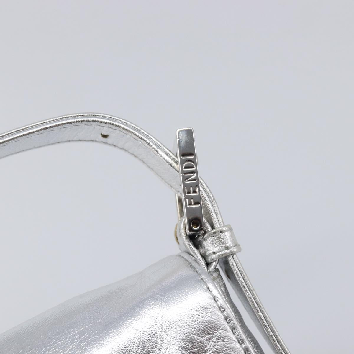 FENDI Mamma Baguette Shoulder Bag Leather Silver Auth am13032SAM