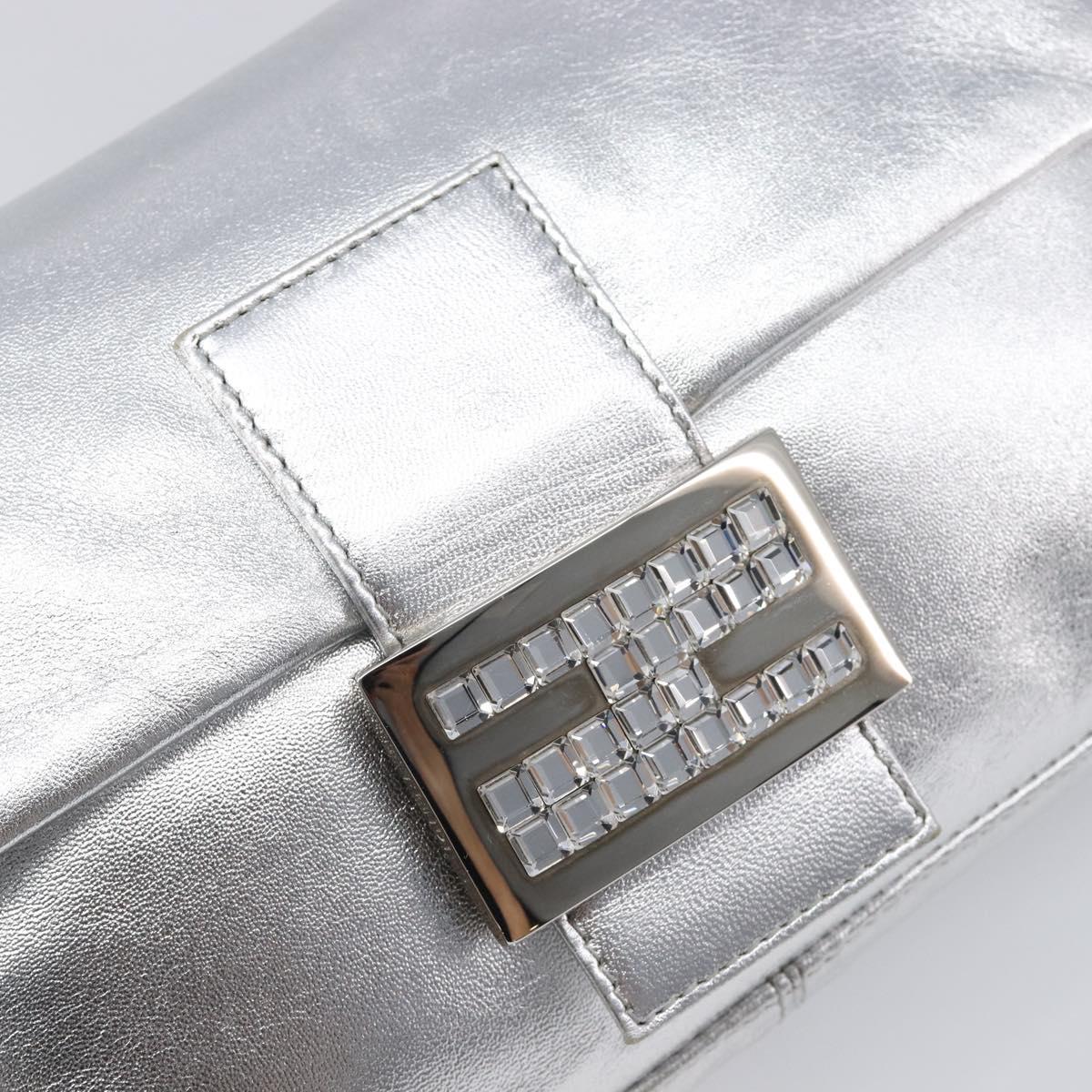 FENDI Mamma Baguette Shoulder Bag Leather Silver Auth am13032SAM