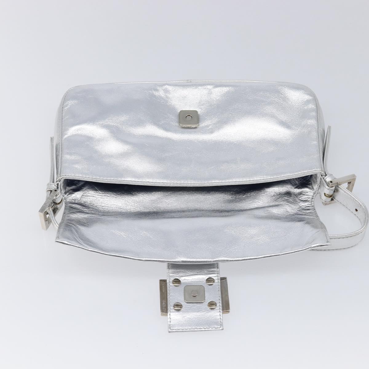 FENDI Mamma Baguette Shoulder Bag Leather Silver Auth am13032SAM