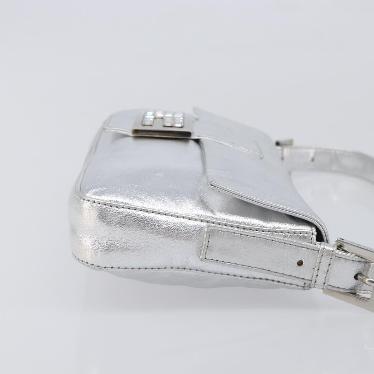 FENDI Mamma Baguette Shoulder Bag Leather Silver Auth am13032SAM