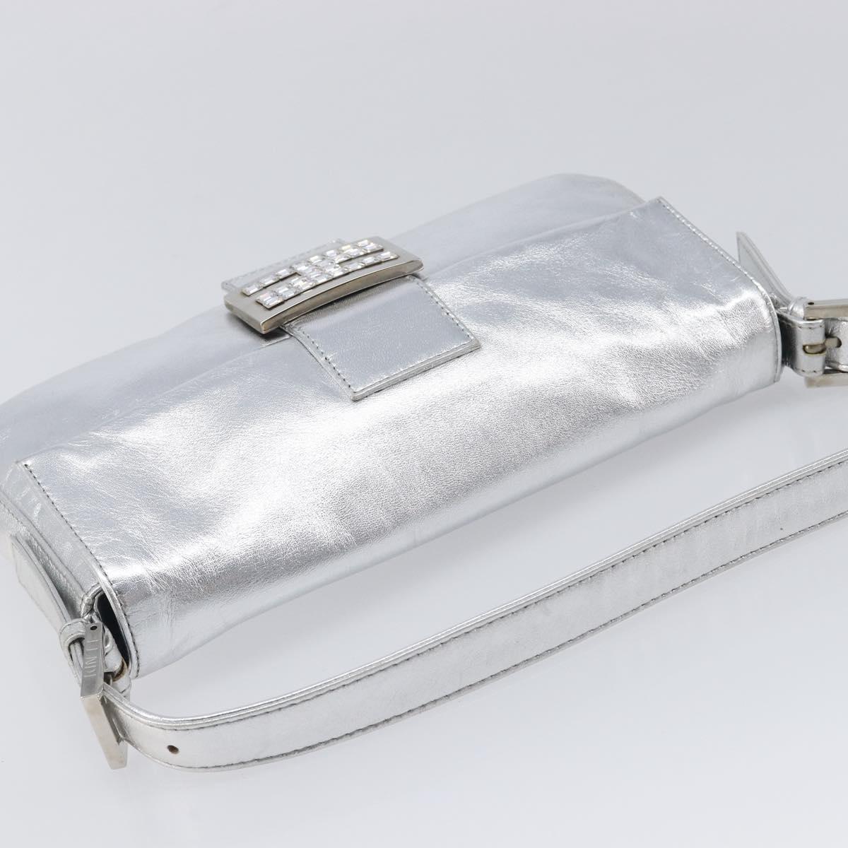 FENDI Mamma Baguette Shoulder Bag Leather Silver Auth am13032SAM