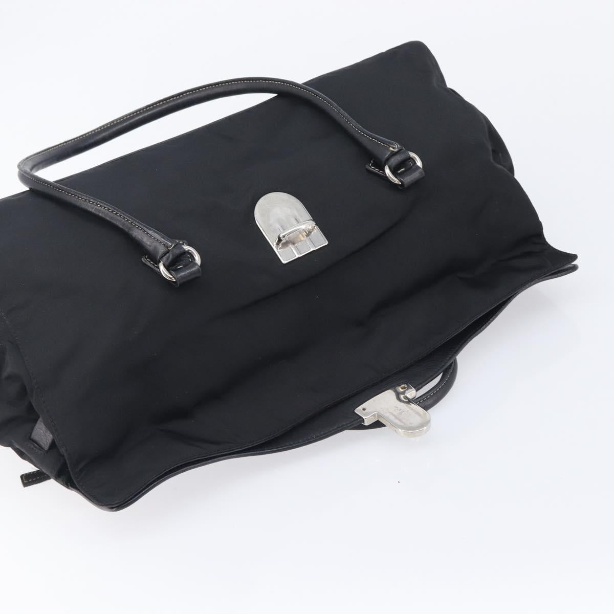 PRADA Shoulder Tote Bag Nylon Black Silver Auth am13033V