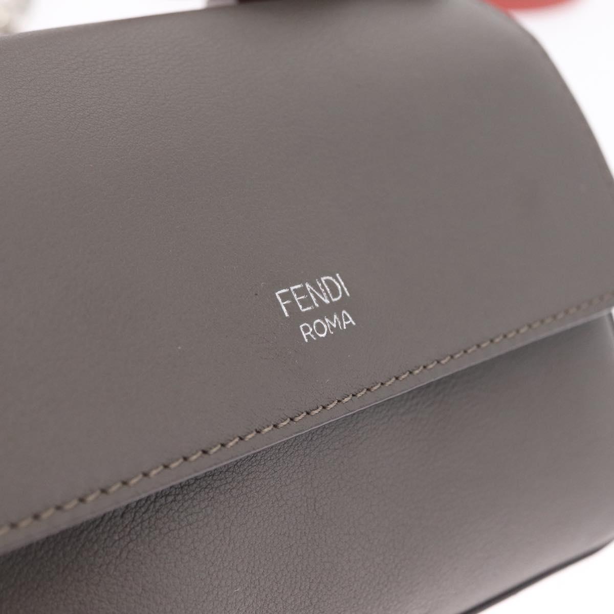 FENDI Double Micro Bucket Chain Shoulder Bag Leather Gray 8M0371 Auth am13036V