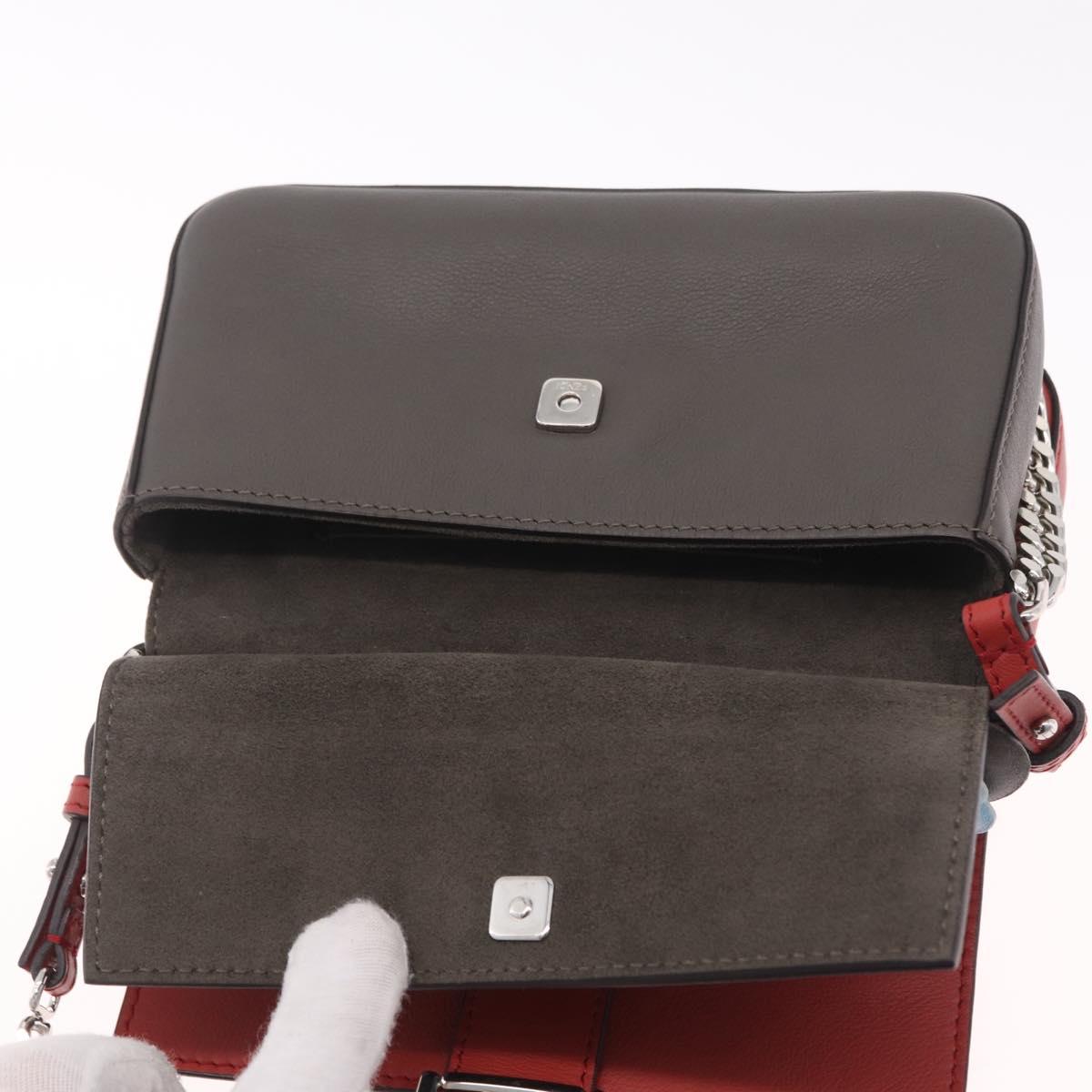 FENDI Double Micro Bucket Chain Shoulder Bag Leather Gray 8M0371 Auth am13036V