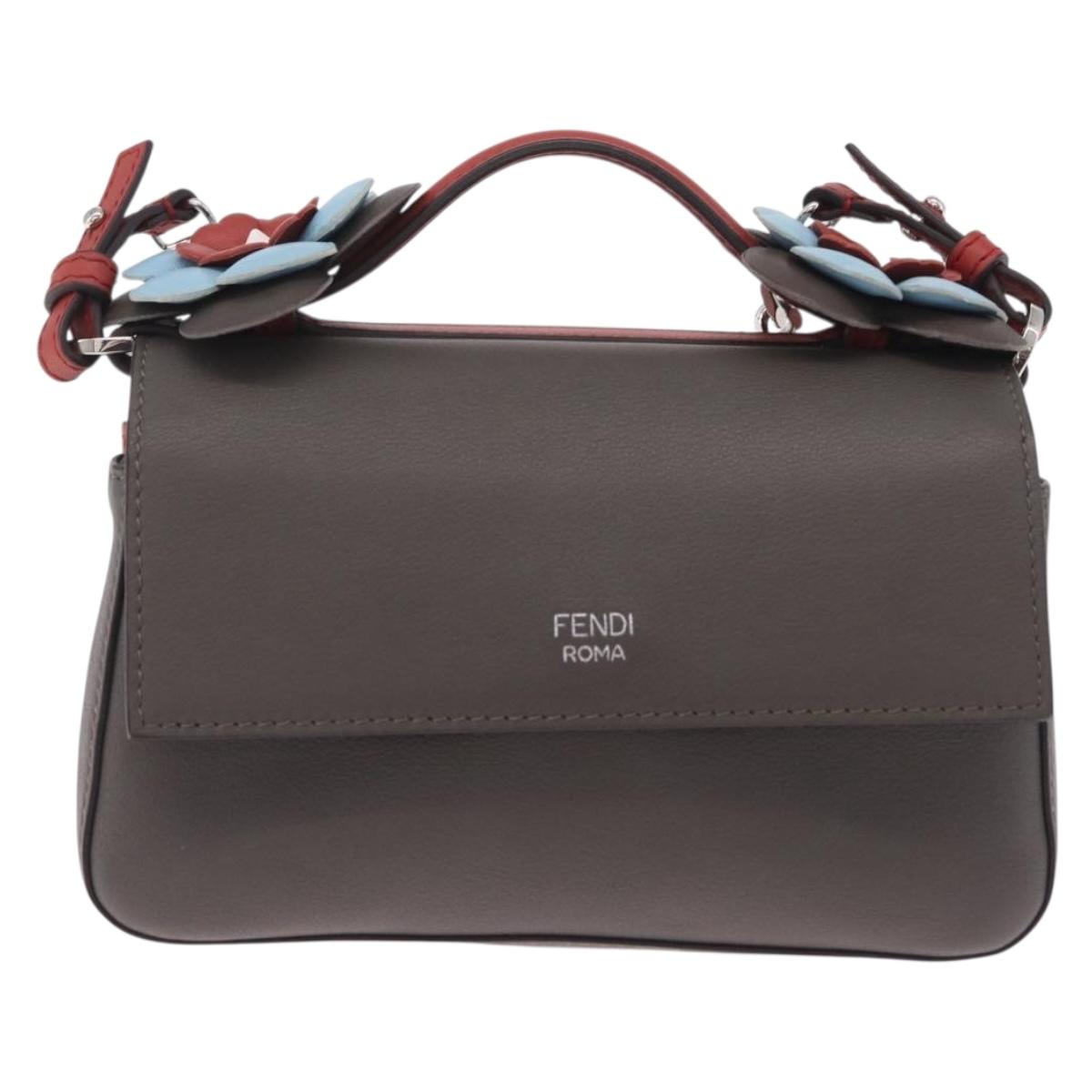 FENDI Double Micro Bucket Chain Shoulder Bag Leather Gray 8M0371 Auth am13036V