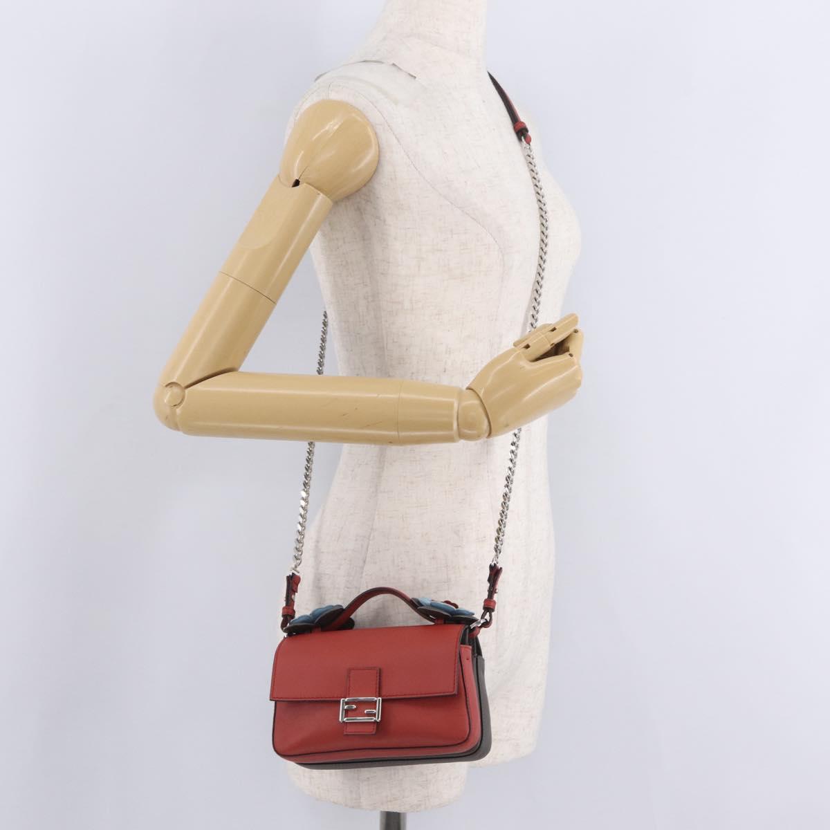 FENDI Double Micro Bucket Chain Shoulder Bag Leather Gray 8M0371 Auth am13036V