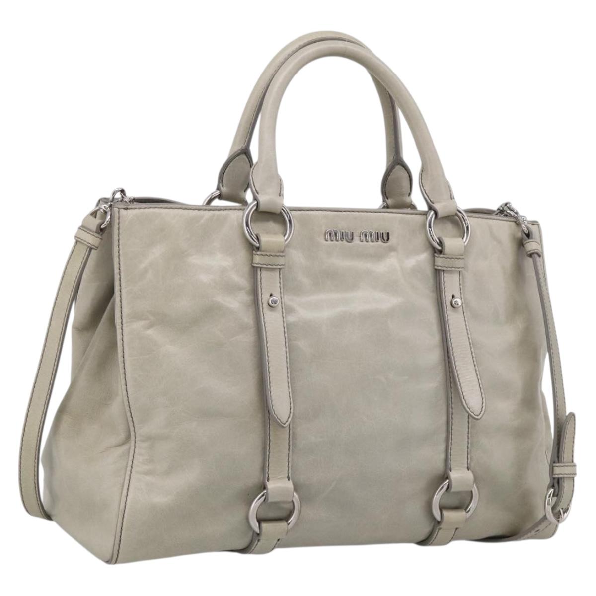 Miu Miu Tote Bag Leather Gray Silver Auth am13037V