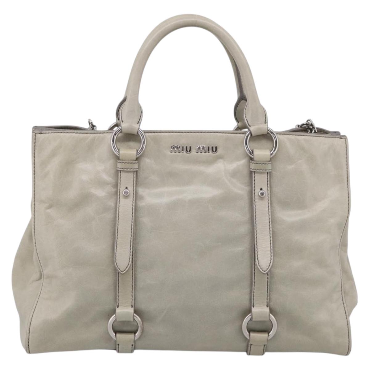 Miu Miu Tote Bag Leather Gray Silver Auth am13037V