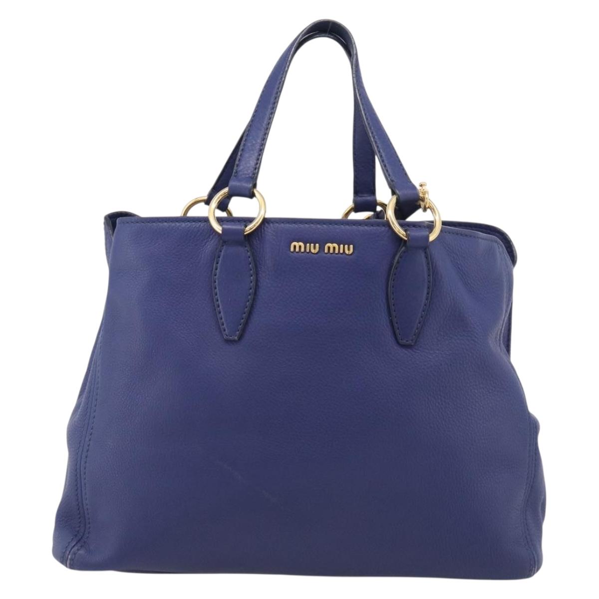 Miu Miu Vittello Caribbean Tote Bag Leather 2way Blue Gold Tone Auth am13039V