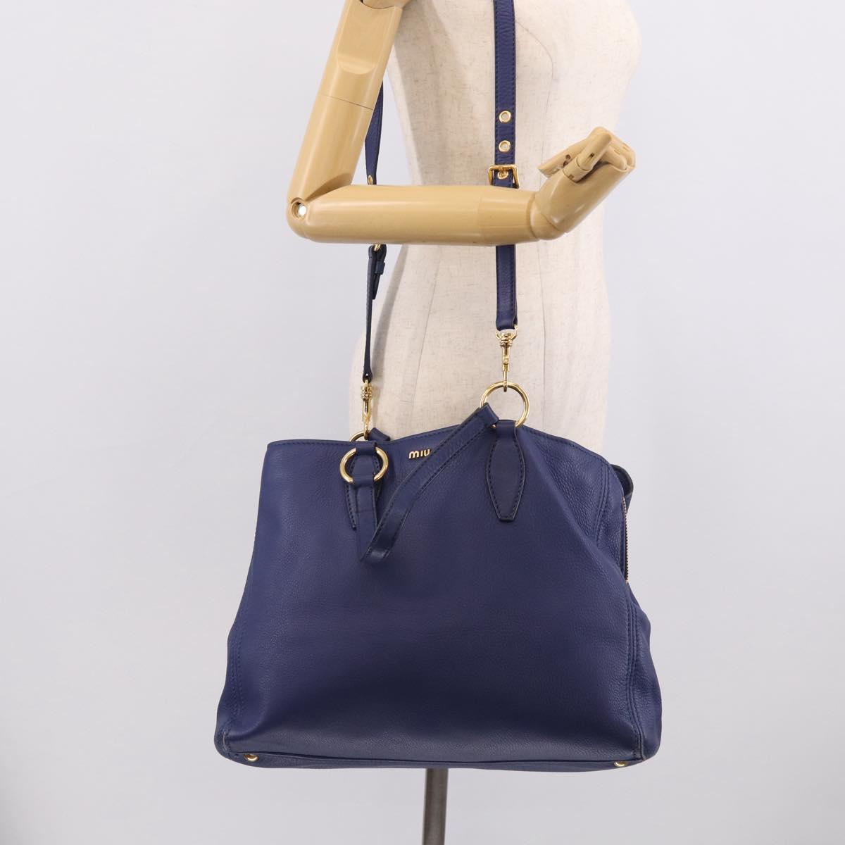 Miu Miu Vittello Caribbean Tote Bag Leather 2way Blue Gold Tone Auth am13039V