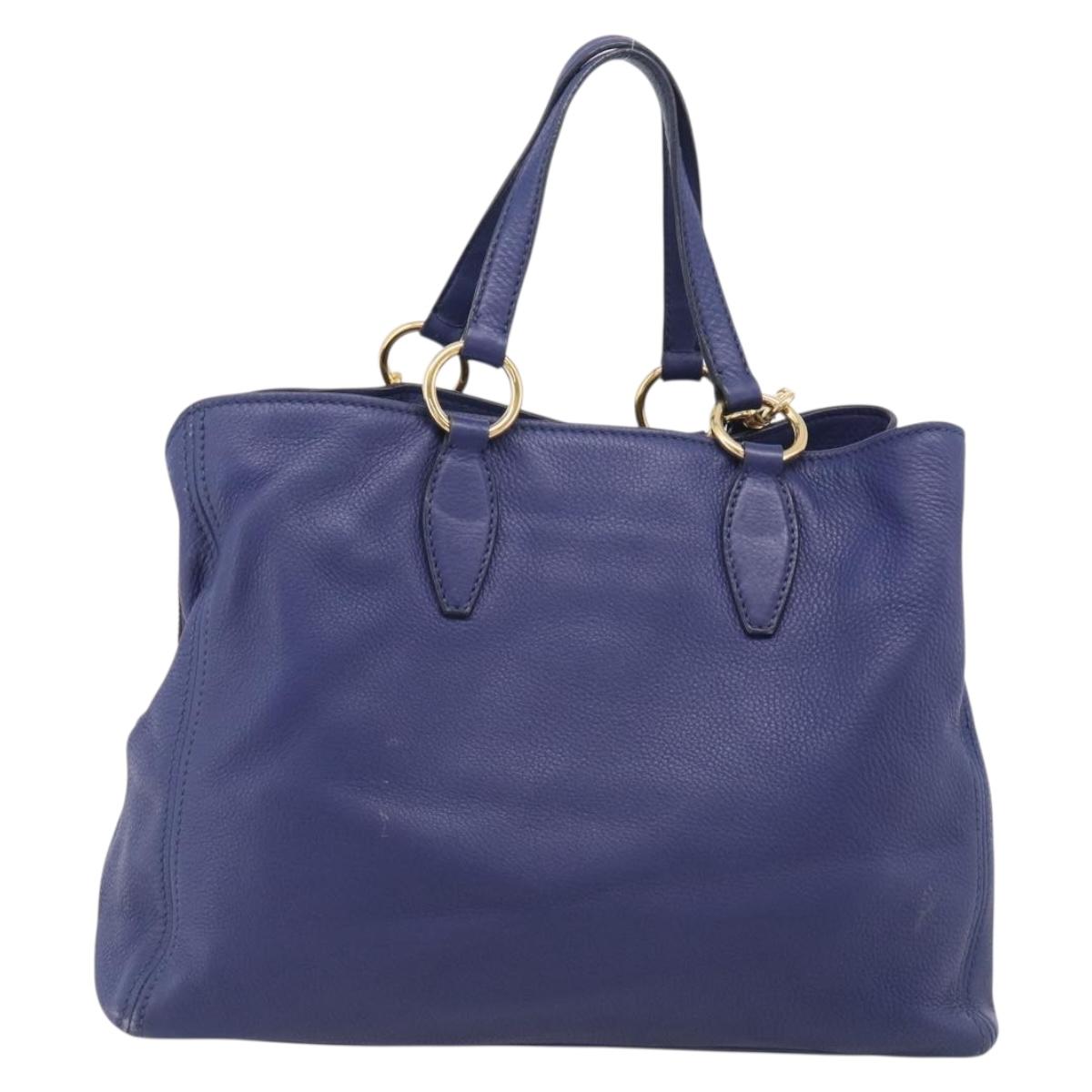 Miu Miu Vittello Caribbean Tote Bag Leather 2way Blue Gold Tone Auth am13039V